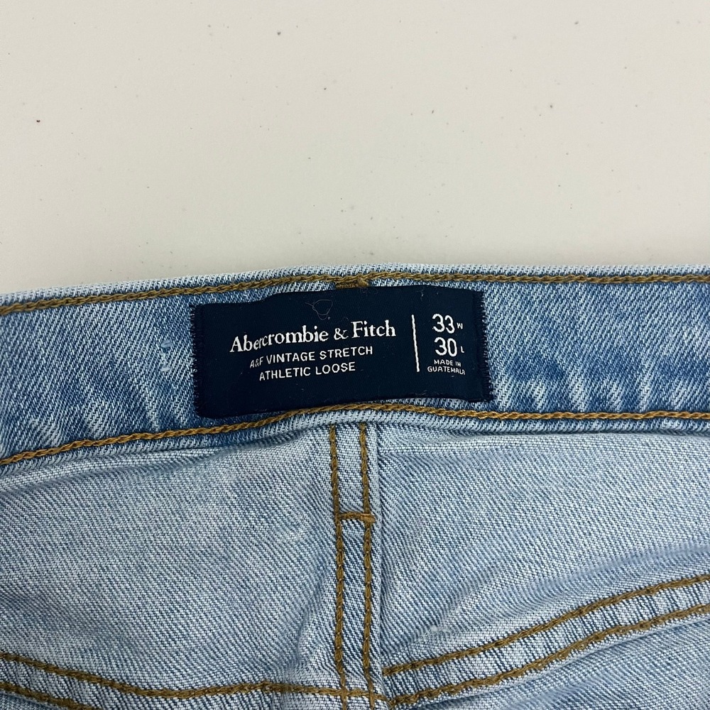 Abercrombie & Fitch Mens Athletic Loose Vintage Stretch Light Wash Jeans 33 - Picture 4 of 14